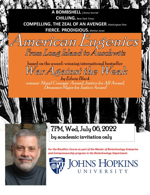 Edwin Black on American Eugenics for JHU Bioethics